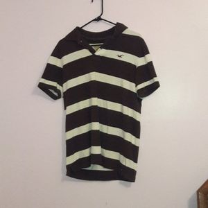 Hollister Brown and White Striped Polo
